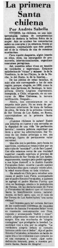 La primera santa chilena La primera santa chilena