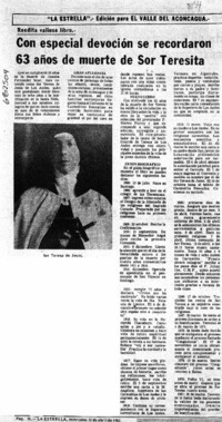 Con especial devoción se recordaron 63 años de muerte de Sor Teresa. Con especial devoción se recordaron 63 años de muerte de Sor Teresa.