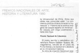 Premios nacionales de arte, historia y literatura 1980. Premios nacionales de arte, historia y literatura 1980.
