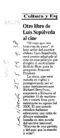 Otro libro de Luis Sepúlveda al cine Otro libro de Luis Sepúlveda al cine