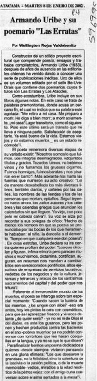 Armando Uribe y su poemario "Las erratas" Armando Uribe y su poemario "Las erratas"
