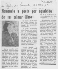 Homenaje a poeta por aparición de su primer libro Homenaje a poeta por aparición de su primer libro
