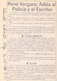 René Vergara: adiós al policía y al escritor. René Vergara: adiós al policía y al escritor.