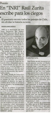 En "INRI" Raúl Zurita escribe para los ciegos En "INRI" Raúl Zurita escribe para los ciegos