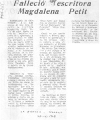 Falleció escritora Magdalena Petit. Falleció escritora Magdalena Petit.