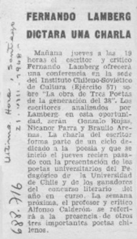 Fernando Lamberg dictará una charla. Fernando Lamberg dictará una charla.