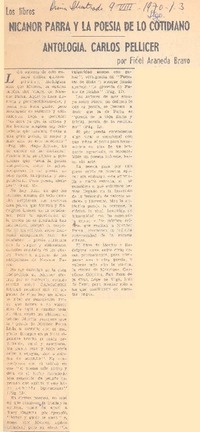 Nicanor Parra y la poesía de lo cotidiano Nicanor Parra y la poesía de lo cotidiano