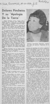 Dolores Pincheira y su "Apología de la tierra". Dolores Pincheira y su "Apología de la tierra".