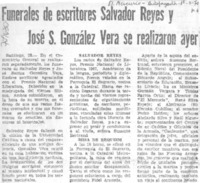 Funerales de escritores Salvador Reyes y José S. González Vera se realizaron ayer. Funerales de escritores Salvador Reyes y José S. González Vera se realizaron ayer.
