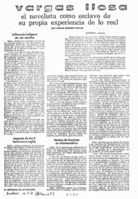 Vargas Llosa el novelista como esclavo de su propia experiencia de lo real Vargas Llosa el novelista como esclavo de su propia experiencia de lo real
