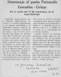 Homenaje al poeta Fernando González-Urízar. Homenaje al poeta Fernando González-Urízar.