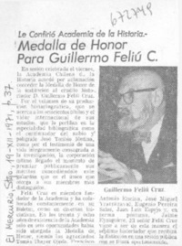 Medalla de honor para Guillermo Feliú C. Medalla de honor para Guillermo Feliú C.