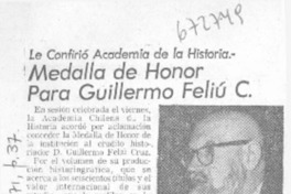 Medalla de honor para Guillermo Feliú C. Medalla de honor para Guillermo Feliú C.