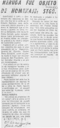 Neruda fue objeto de homenajes: Stgo. Neruda fue objeto de homenajes: Stgo.