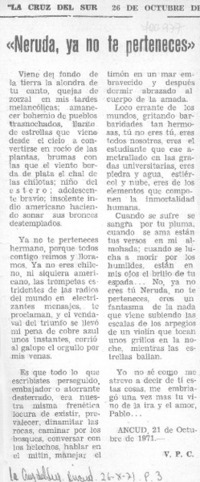 "Neruda, ya no te perteneces" "Neruda, ya no te perteneces"