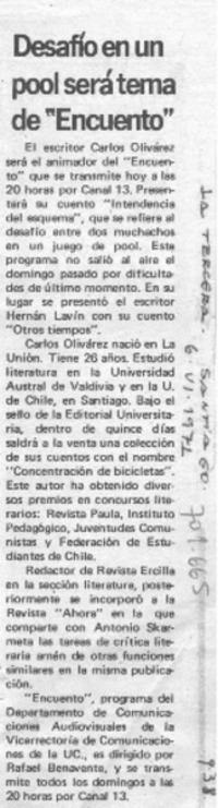 Desafío en un pool será tema de "Encuento". Desafío en un pool será tema de "Encuento".