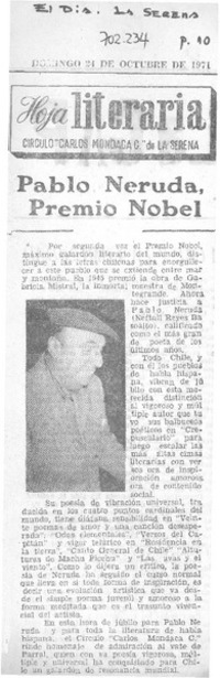 Pablo Neruda, Premio Nobel Pablo Neruda, Premio Nobel