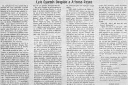 Luis Oyarzún despide a Alfonso Reyes Luis Oyarzún despide a Alfonso Reyes