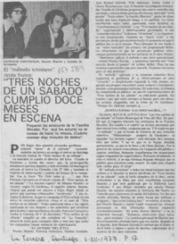 "Tres noches de un sabado" cumplió doce meses en escena "Tres noches de un sabado" cumplió doce meses en escena