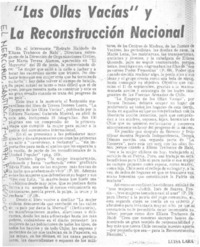"Las Ollas vacías" y la reconstrucción nacional "Las Ollas vacías" y la reconstrucción nacional