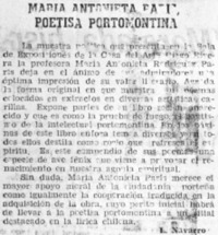 María Antonieta Paris, poetisa portomontina María Antonieta Paris, poetisa portomontina