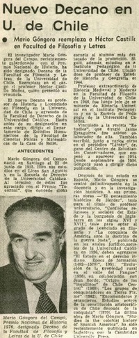 Nuevo decano en U. de Chile. Nuevo decano en U. de Chile.
