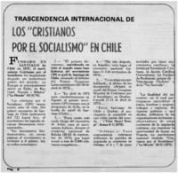 Transcendencia internacional de los "Cristianos por el socialismos" en Chile. Transcendencia internacional de los "Cristianos por el socialismos" en Chile.