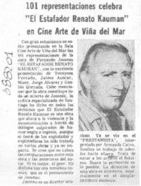 101 representaciones celebra "El estafador Renato Kauman" en cine Arte de Viña del Mar. 101 representaciones celebra "El estafador Renato Kauman" en cine Arte de Viña del Mar.