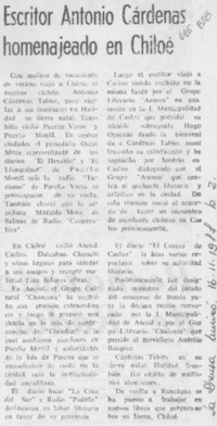 Escritor Antonio Cárdenas homenajeado en Chiloé. Escritor Antonio Cárdenas homenajeado en Chiloé.