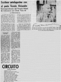 Escritora antofagastina con el poeta Vicente Aleixandre Escritora antofagastina con el poeta Vicente Aleixandre
