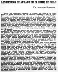 Los médicos de antaño en el reino de Chile Los médicos de antaño en el reino de Chile