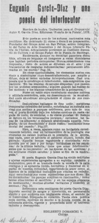 Eugenio García-Díaz y una poesía del interlocutor Eugenio García-Díaz y una poesía del interlocutor