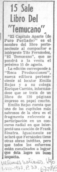 15 Sale libro del "Temucano". 15 Sale libro del "Temucano".