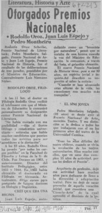Otorgados premios nacionales. Otorgados premios nacionales.