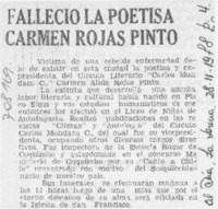 Falleció la poetisa Carmen Rojas Pinto. Falleció la poetisa Carmen Rojas Pinto.