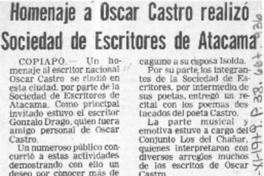 Homenaje a Oscar Castro realizó Sociedad de Escritores de Atacama. Homenaje a Oscar Castro realizó Sociedad de Escritores de Atacama.