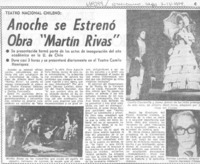 Anoche se estrenó obra "Martín Rivas". Anoche se estrenó obra "Martín Rivas".