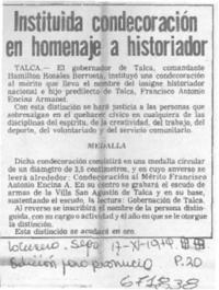 Instituida condecoración en homenaje a historiador. Instituida condecoración en homenaje a historiador.