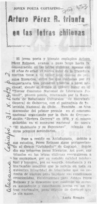 Arturo Pérez R. triunfa en las letras chilenas Arturo Pérez R. triunfa en las letras chilenas