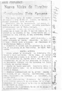 Nueva visita de escritor santiaguino esta semana. Nueva visita de escritor santiaguino esta semana.