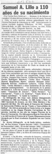 Samuel A. Lillo a 110 años de su nacimiento Samuel A. Lillo a 110 años de su nacimiento