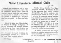 Nobel literatura, Mistral Chile. Nobel literatura, Mistral Chile.