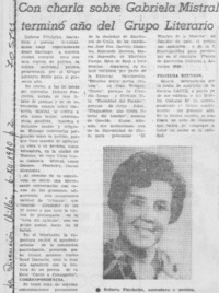 Con charla sobre Gabriela Mistral terminó año del Grupo Literario. Con charla sobre Gabriela Mistral terminó año del Grupo Literario.