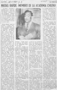 Matías Rafide, miembro de la Academia Chilena. Matías Rafide, miembro de la Academia Chilena.