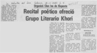 Recital poético ofreció grupo Literario Khori. Recital poético ofreció grupo Literario Khori.