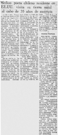 Médico poeta chileno residente en EE.UU. visita su tierra natal al cabo de 35 años de ausencia. Médico poeta chileno residente en EE.UU. visita su tierra natal al cabo de 35 años de ausencia.