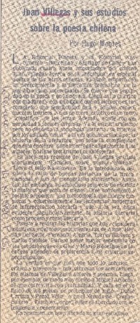 Juan Villegas y sus estudios sobre la poesía chilena Juan Villegas y sus estudios sobre la poesía chilena