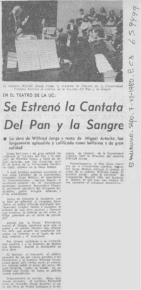 Se estrenó la cantata del pan y la sangre. Se estrenó la cantata del pan y la sangre.