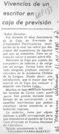 Vivencias de un escritor en caja de previsión. Vivencias de un escritor en caja de previsión.