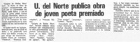 U. del Norte publica obra de joven poeta premiado. U. del Norte publica obra de joven poeta premiado.
